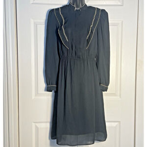 Vintage 70s Bonne Femme Paris Dress Junior 7 Black Ruffle Whimsigoth Sheer Fairy